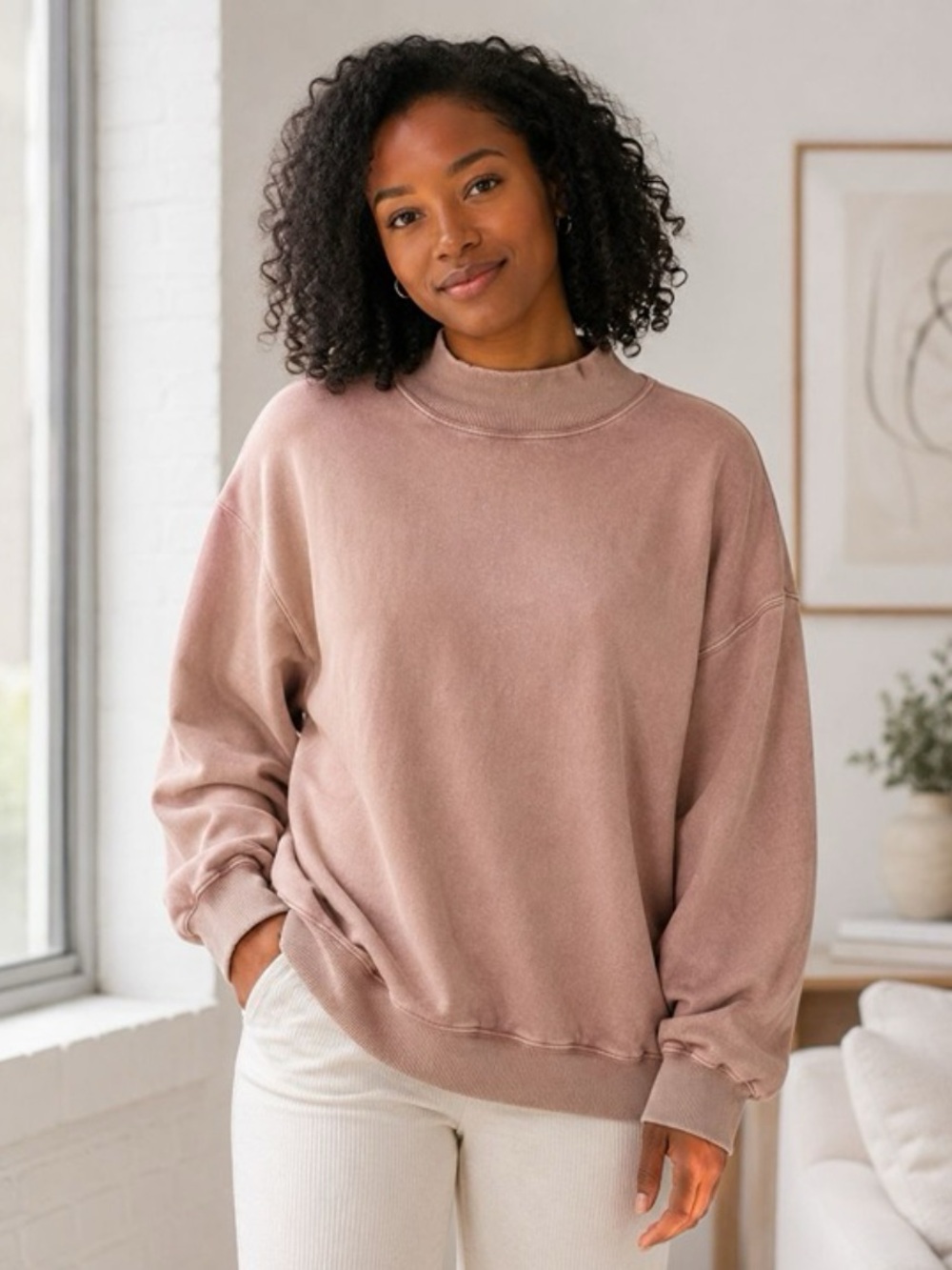 Aerie Mockneck Oversized Cozy Sweatshirt Sweater Dusty Rose Mauve Pink XS